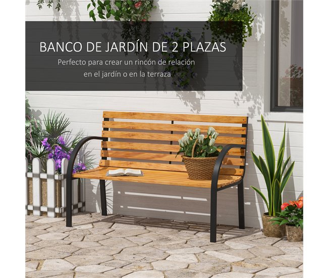 Banco de parque Aço e madeira Outsunny 122x60 Castanho