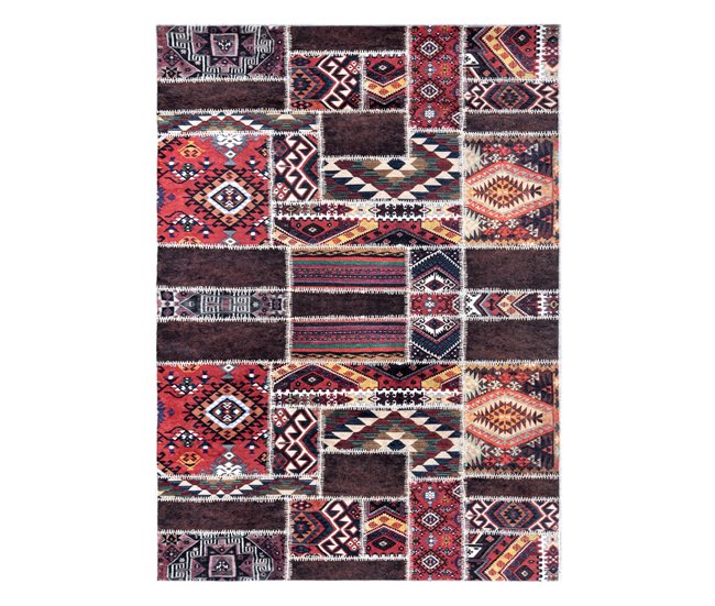 ANDRE 2305 Tapete oriental patchwork antiderrapante bordô 120x170 Multicor
