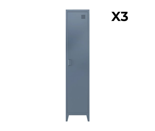 Armário de quarto em metal, 4 espaços de armazenamento,set de 3 38 Azul