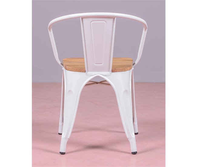Cadeira industrial com braços e assento em olmo - Bistro Branco