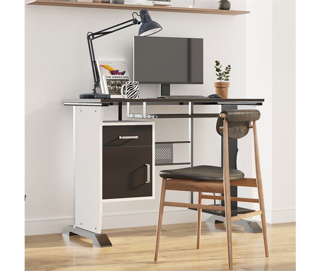 Mesa de Computador MDF e Metal HOMCOM, escritório - secretárias 100x52 Preto