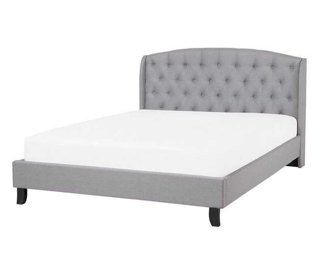 Beliani Cama com estrado Poliéster BORDEAUX 149x221 Cinza Claro