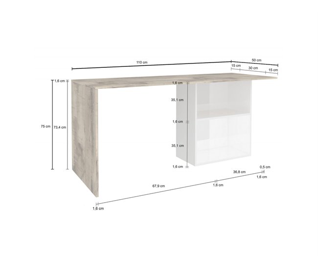Mesa com efeito de madeira 110x50 Branco/ Madeira