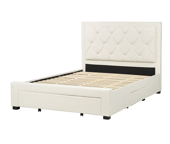 Beliani Cama com armazenamento Veludo LIEVIN 145x217 Creme