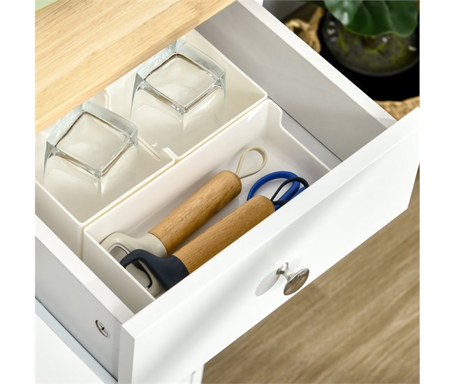 Aparador de Cozinha MDF e Madeira de Borracha HOMCOM 101 Branco