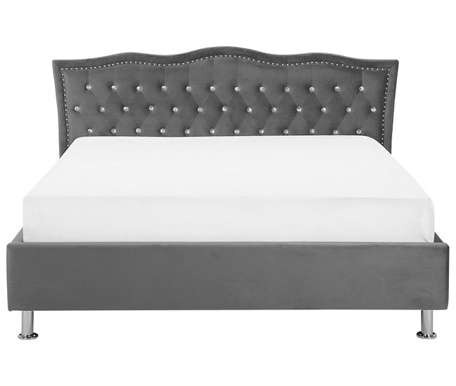Beliani Cama com armazenamento Veludo METZ 189x215 Cinza Escuro