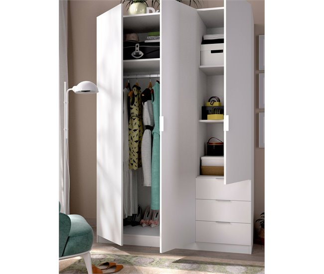 Armário de 3 portas com efeito madeira 121 Branco