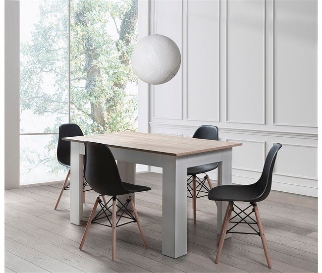 Pacote de mesa de jantar ou cozinha + 4 cadeiras estilo nórdico 138x80 Branco