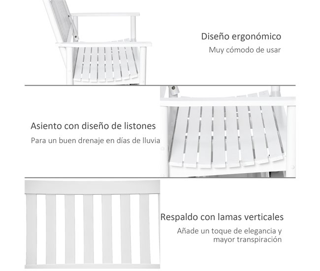 Banco Baloiço Jardim madeira de Álamo Outsunny 125x68 Branco