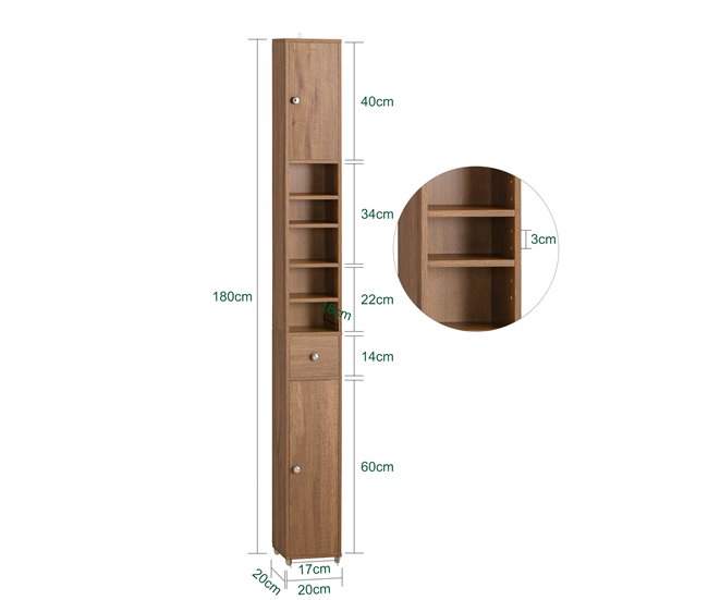 Armário de banho com 2 portas BZR34-PF SoBuy 20 Castanho