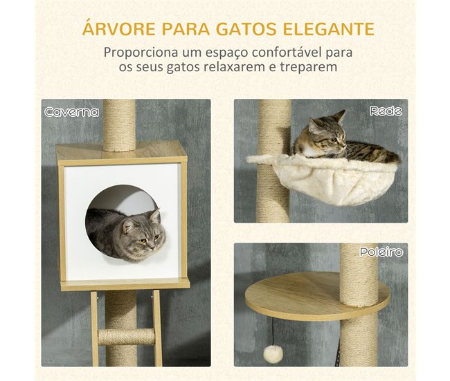 Árvore para Gatos Aglomerado, Pelúcia, Juta e Algodão PP PawHut Castanho