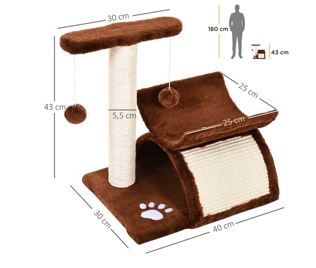 Arranhador para Gatos Aglomerado de Madeira, Pelúcia e Sisal Castanho