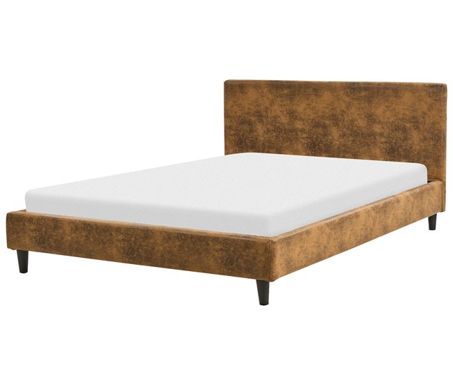 Beliani Cama com estrado Pele sintética FITOU 150x214 Castanho