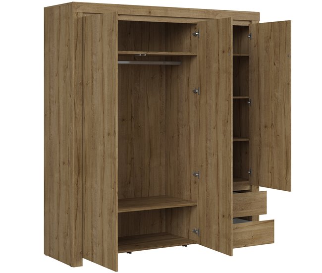 Armário de 3 portas e 2 gavetas Hella Castanho Claro