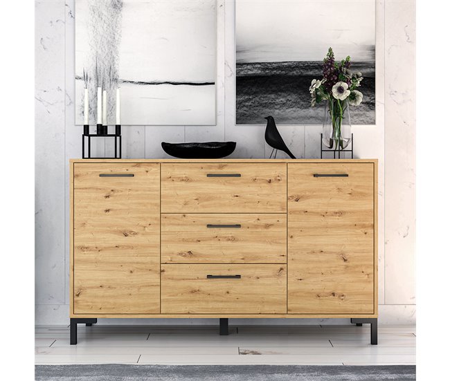 Aparador de 2 portas com 3 gavetas 138 cm Madeira Liora Madeira