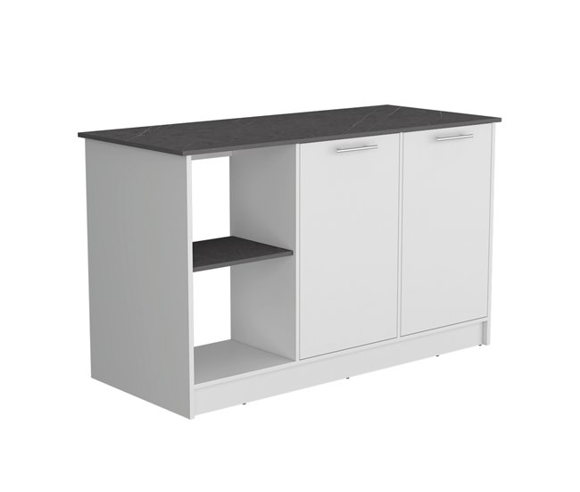 Ilha de cozinha Juniper em melamina com 2 portas e 6 prateleiras Branco