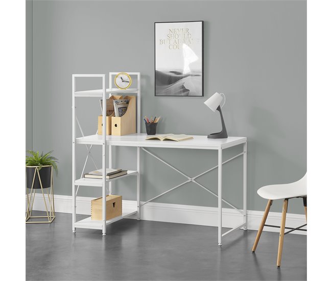 Secretária Stavanger com 4 prateleiras Metal/Aglomerado 120x64 Branco