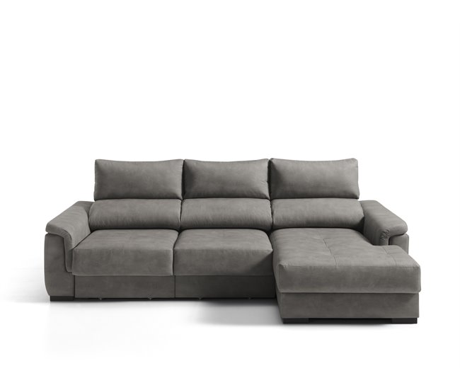 Chaise longue NAHIA com baú de 4 lugares Cinza Claro