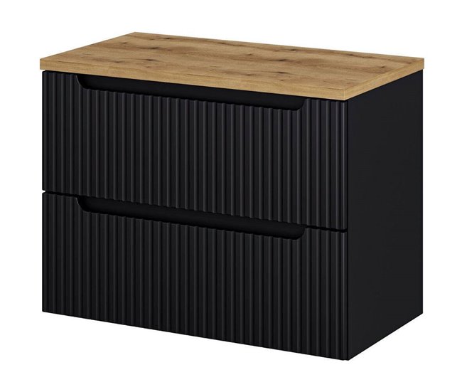 Móvel de casa de banho para lavatório Newport com 2 gavetas MDF 80 Preto/ Madeira