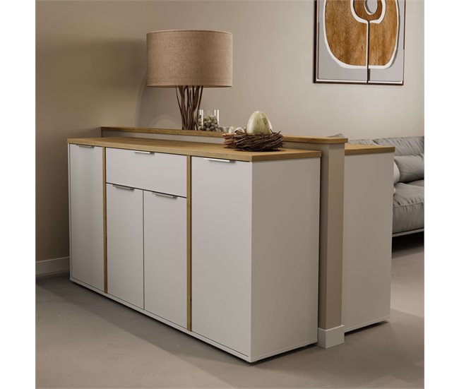 Acesso ao aparador da sala de estar 4P Branco/ Madeira