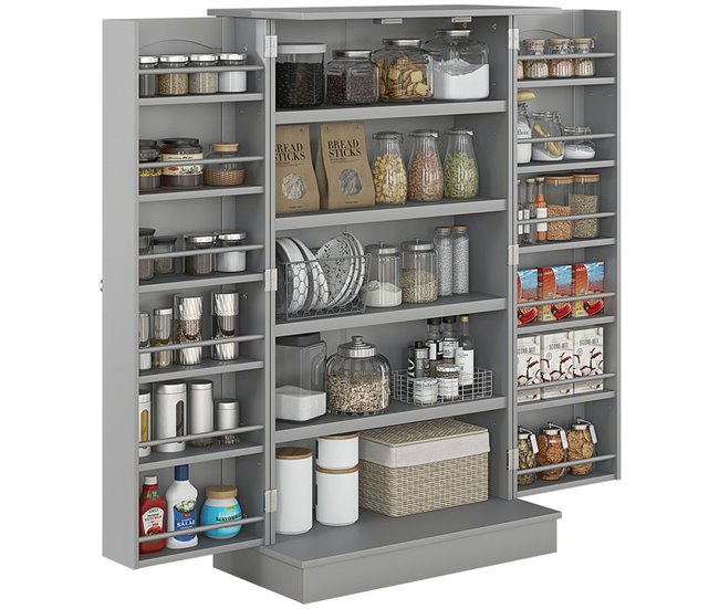 Armário de Cozinha MDF e Melamina de Madeira HOMCOM Cinza