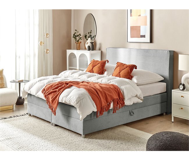 Beliani Cama continental com arrumação Poliéster MINISTER 168x209 Bege