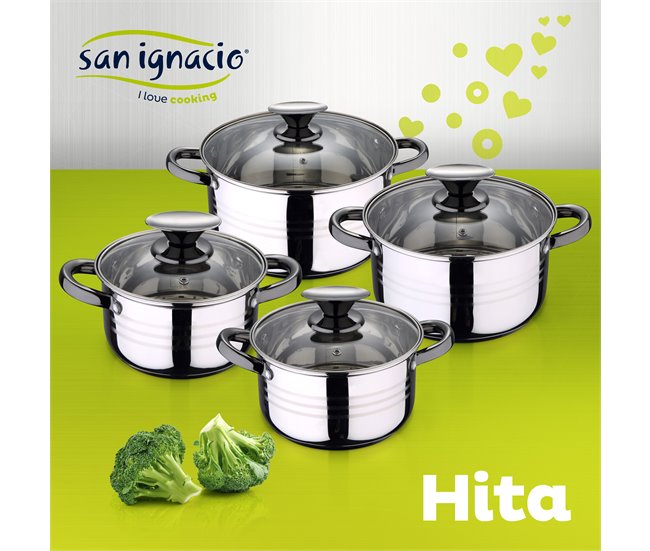 8 peças Bateria de cozinha adequada para indução Cinza