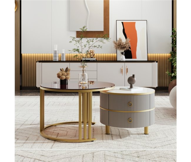 2 em 1, mesa de centro, mesa de apoio, gaveta 70x70 Cinza