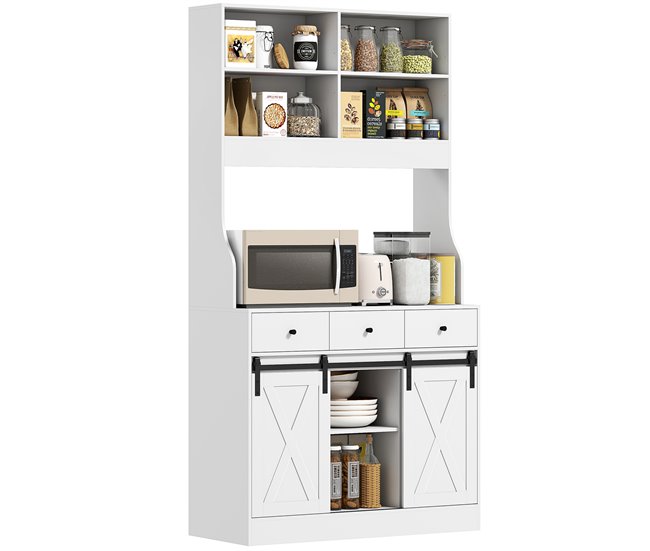 Armário de Cozinha Melamina de Madeira HOMCOM, casa - cozinha Branco