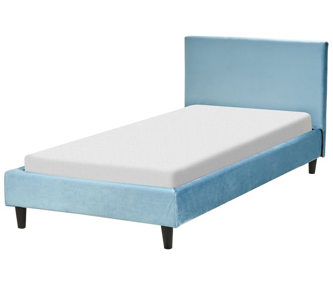 Beliani Cama Veludo FITOU 100x214 Azul Claro