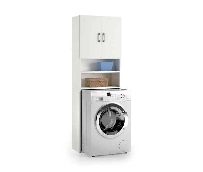Armário multiuso com 2 portas com efeito madeira Branco