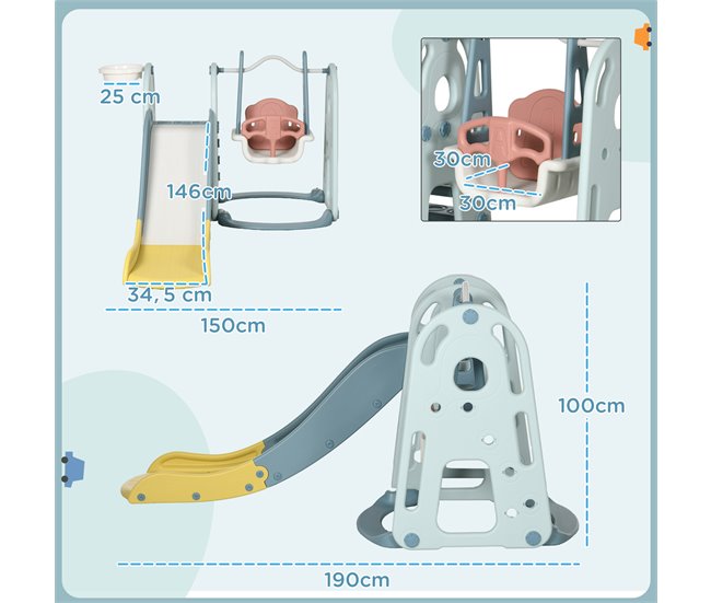Escorrega Infantil com Baloiço HDPE, PP HOMCOM Multicor