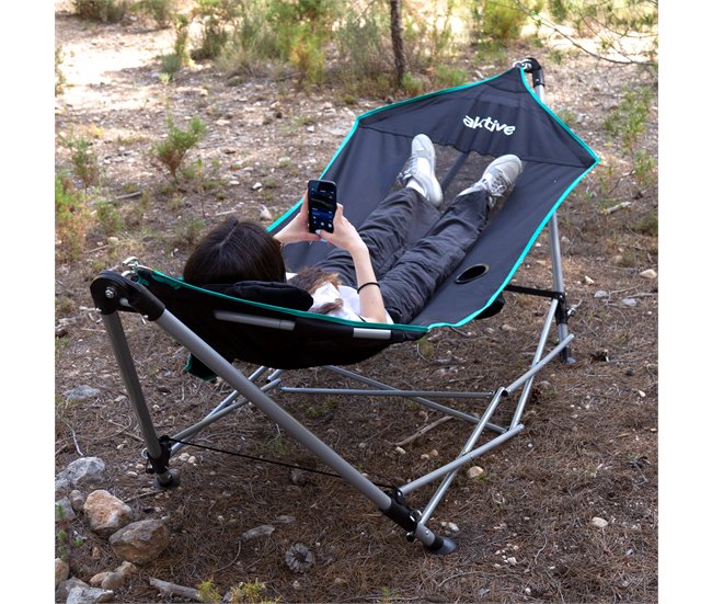 Aktive Rede dobrável com estrutura de aço com porta-copos Preto