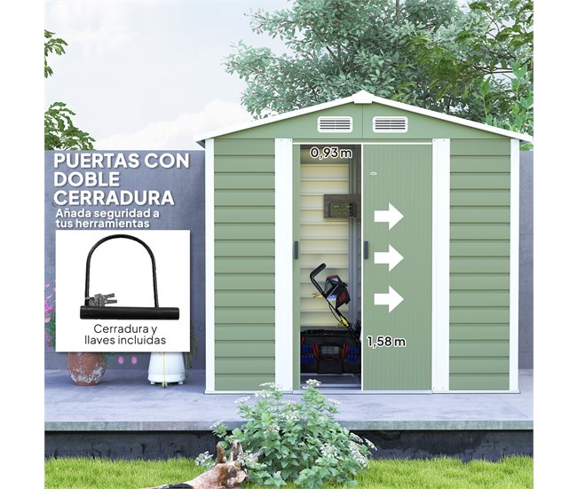 Abrigo de Jardim Aço Galvanizado Outsunny Verde