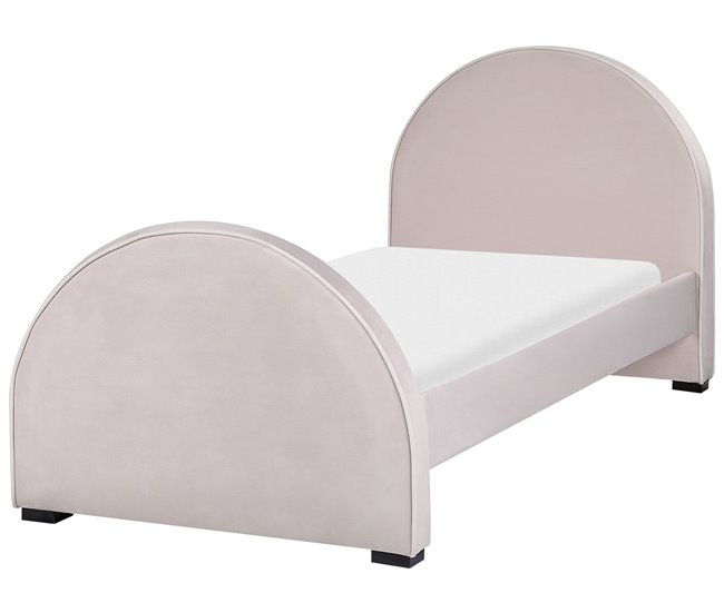 Beliani Cama com estrado Veludo NOZAY Rosa Talco