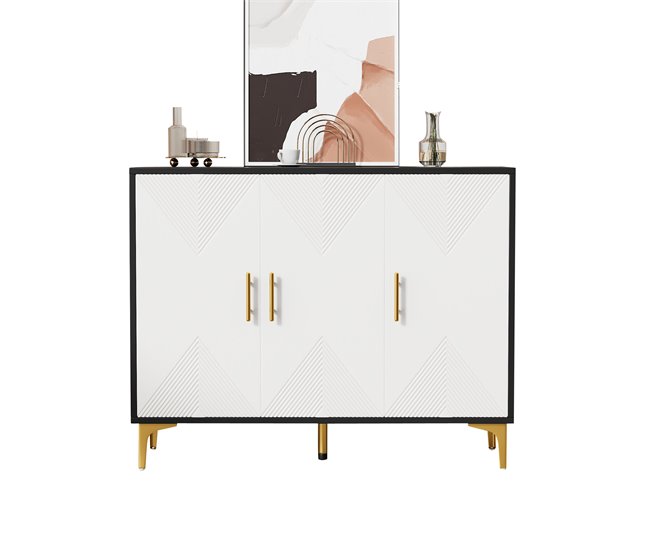 Aparador de mdf e painel de partículas com 3 portas Branco/ Preto