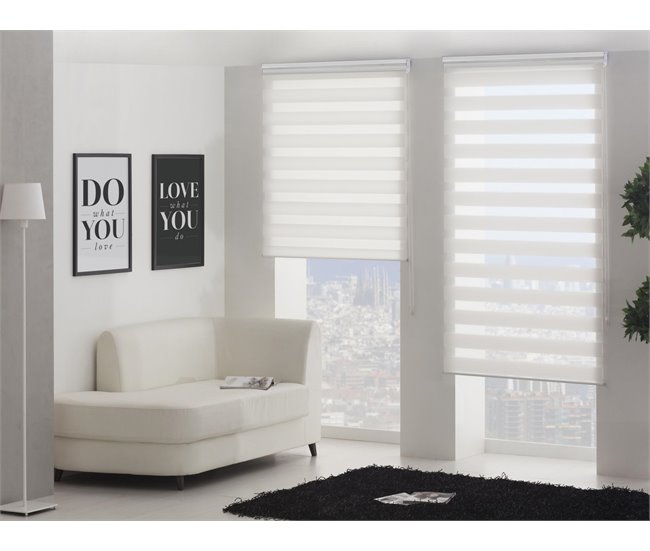 Cortina de rolo bicolor noite e dia com tricô duplo e corrente manual Creme