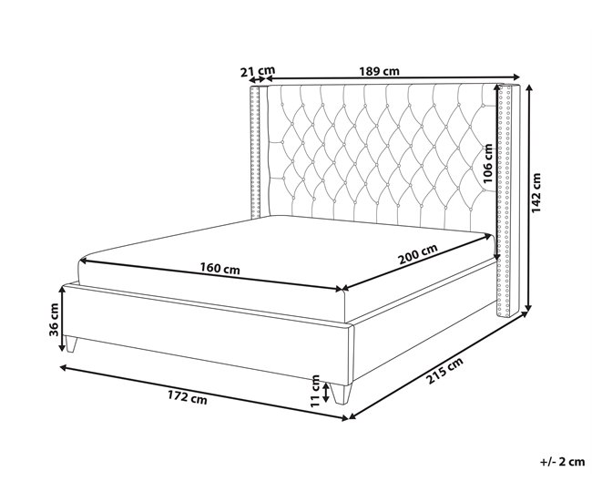 Beliani Cama Terciopelo LUBBON 189x215 Cinza
