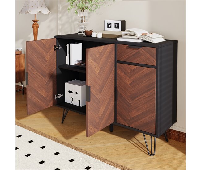 Aparador com 3 portas e 1 gaveta 90 Preto