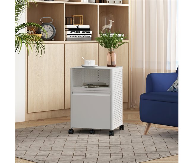 Armário de arquivo com rodízios Velvevn 1 gaveta aço [en.casa] Branco