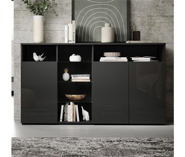 Aparador Sala de estar e jantar 3 portas LED Luke A1 150 Preto