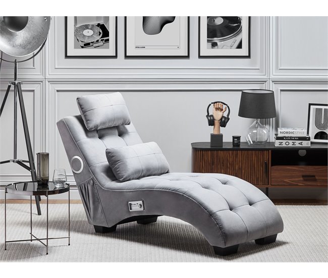 Beliani Chaise-longue Veludo SIMORRE Azul