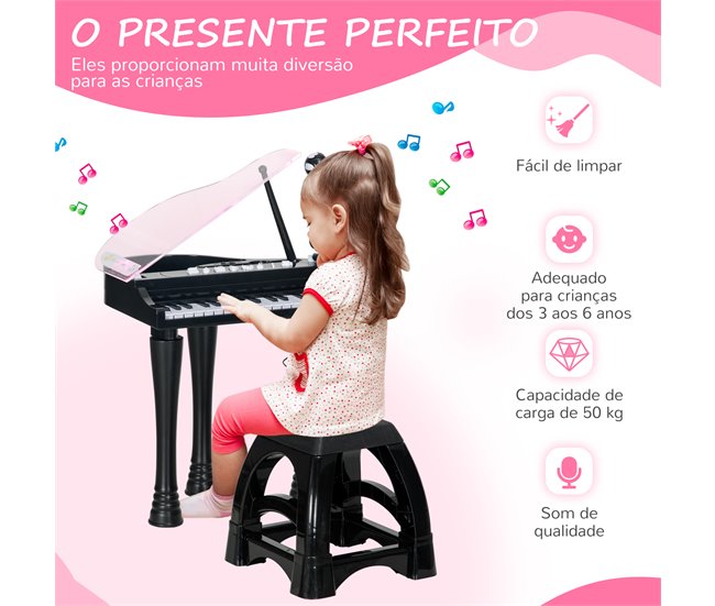 Piano para Crianças ABS, PP e Acrílico AIYAPLAY Preto