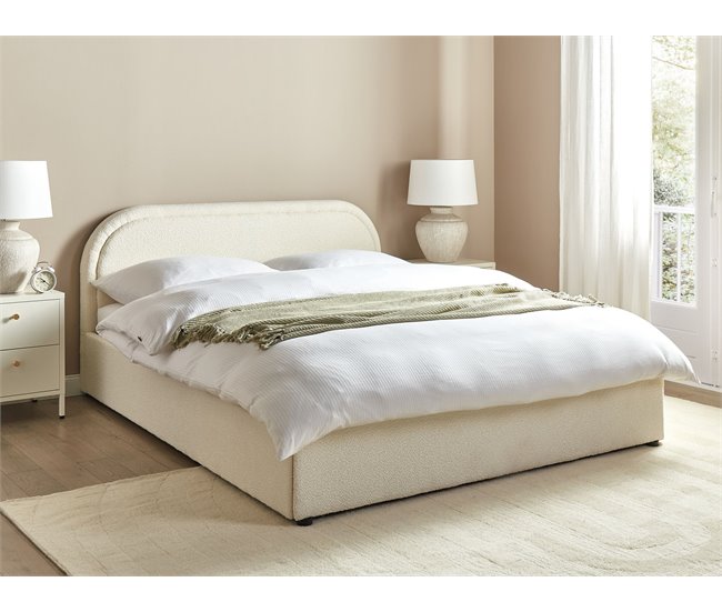 Beliani Cama com armazenamento Bouclé QUILLIEN 172x217 Bege
