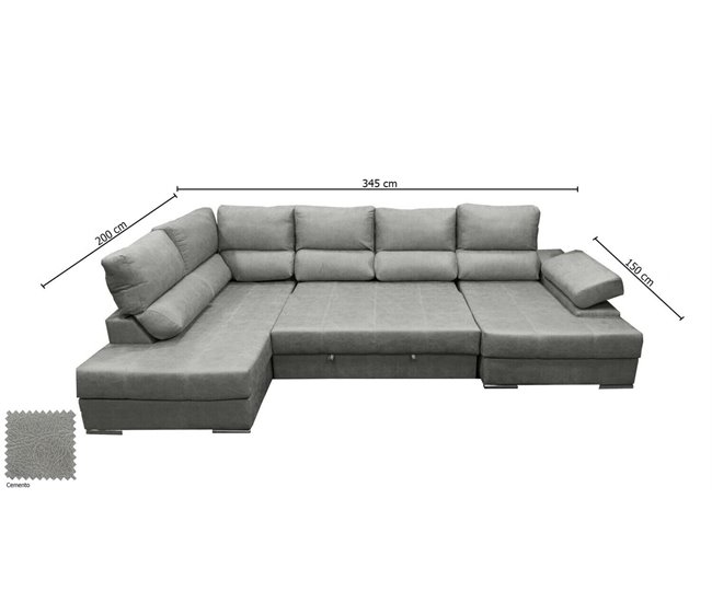 Mega Sofá Cama Chaise Longue Canto Itália 345cm Cimento
