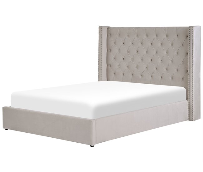 Beliani Cama com armazenamento Veludo LUBBON 190x217 Cinza Claro
