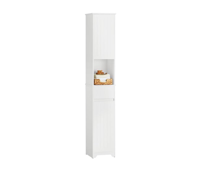 Armário alto de banho com 1 cesto e 1 gaveta BZR109-W SoBuy Branco