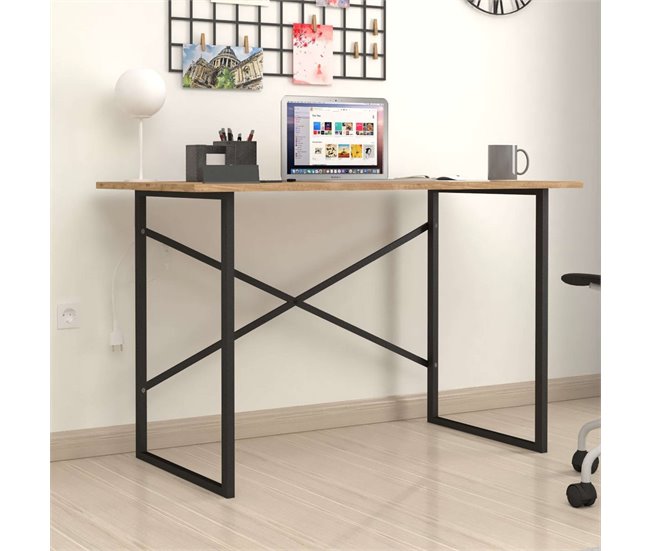 Mesa de escritório industrial Rus Preto/ Madeira