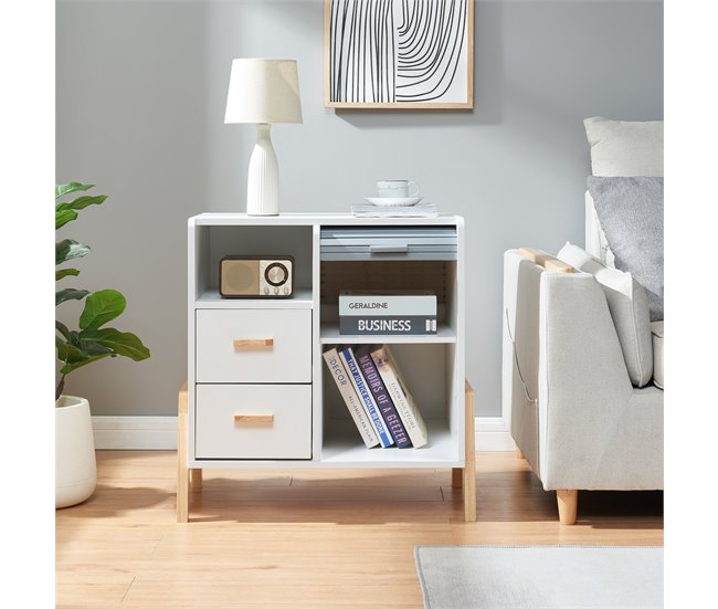 Aparador Kvaefjord com 1 porta de tambor [en.casa] Branco/cinza