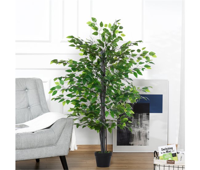 Árvore Artificial Ficus PE, PP, cimento e algodão lustroso Verde